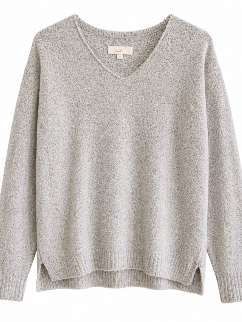 LOFT Women's Sweater Top V-neck Cozy Light Gray Size S